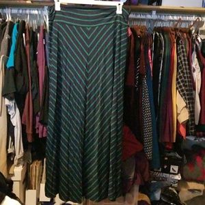 Green and navy blue stripe maxi skirt